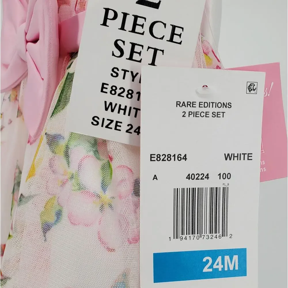 Rare Editions Baby Girls Short Sleeves Floral Mesh Social Dress 24 Month 2 Piece